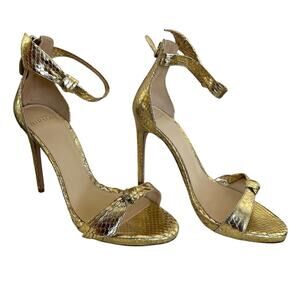 Alexandre Birman Metallic Gold Clarita Python Ankle Wrap Sandals Size 36.5